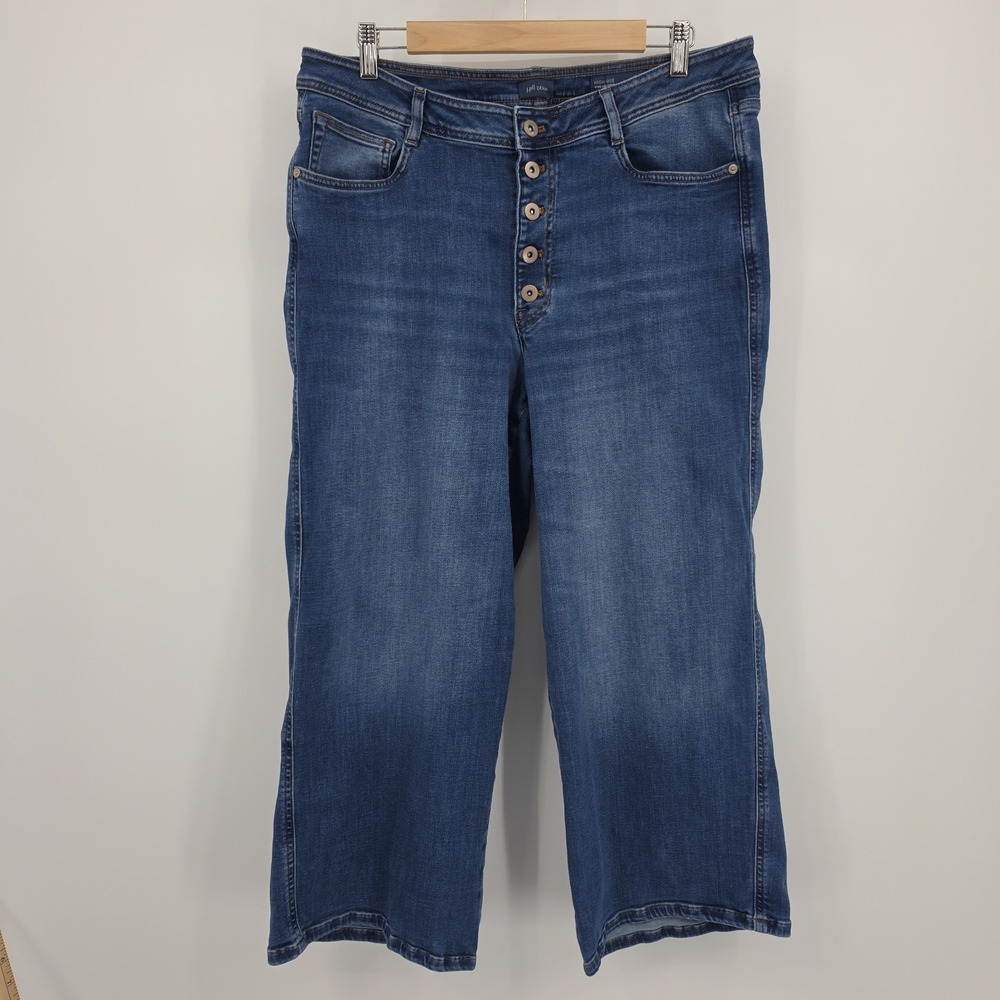 J. Jill Denim Wide Leg Crop Jeans Sz 14 Blue High Rise Button Fly Stretch Pocket - Picture 2 of 15